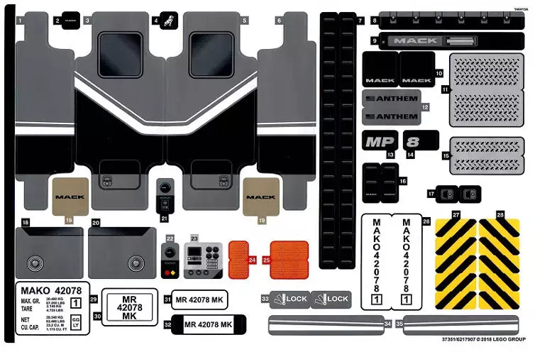 LEGO Technic STICKERBOGEN 42078stk01 Mack Anthem