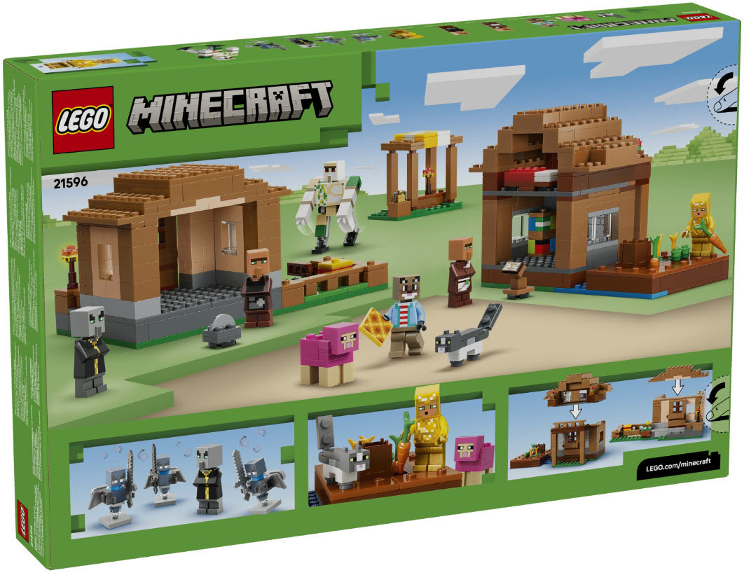 Box Rückseite: LEGO Minecraft 21596 Angriff des Magiers auf das Dorf