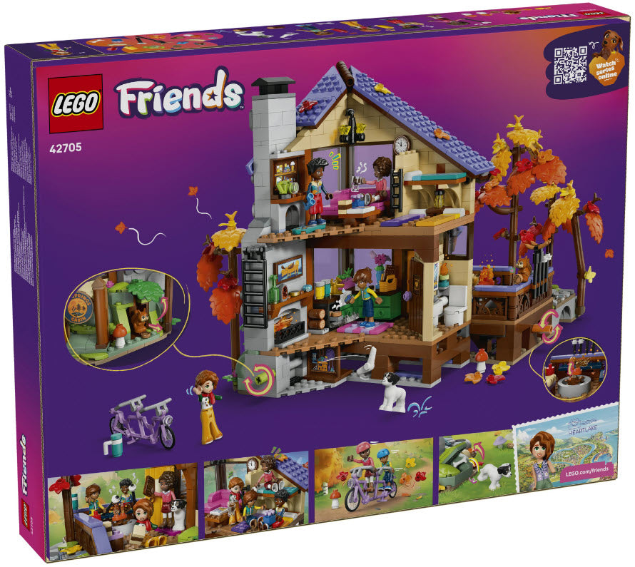 Box Rückseite: LEGO Friends 42705 Gemütliche Hütte im Herbstwald