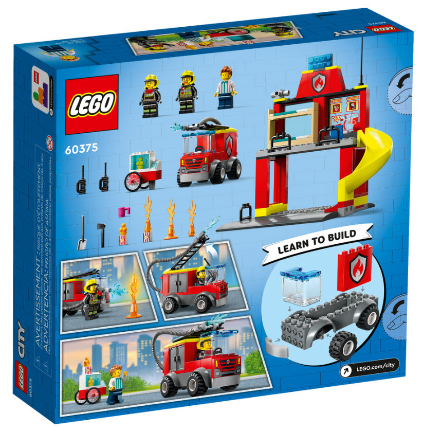 Box Rückansicht: LEGO City 60375 Feuerwehrstation und Löschauto
