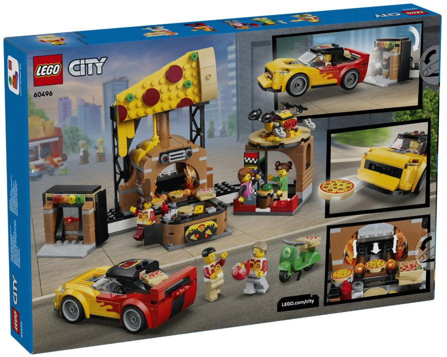 Box Rückseite: LEGO City 60496 Pizza-Liefererlebnis mit Fahrzeugen