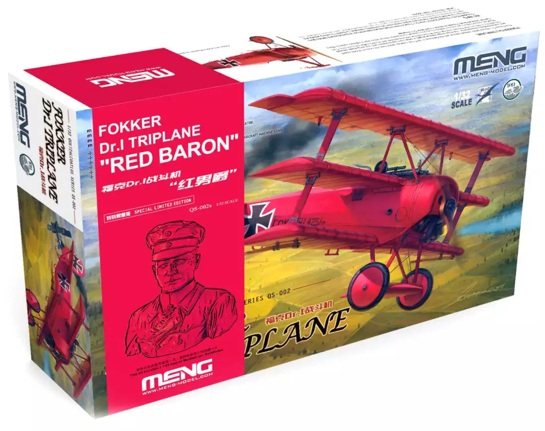 Verpackung: Meng-Model QS-002s Fokker Dr.I Triplane "Red Baron" incl. 1:10 bust of Manfred von Richthofen / Limited Edition 1000 pieces, 1:32