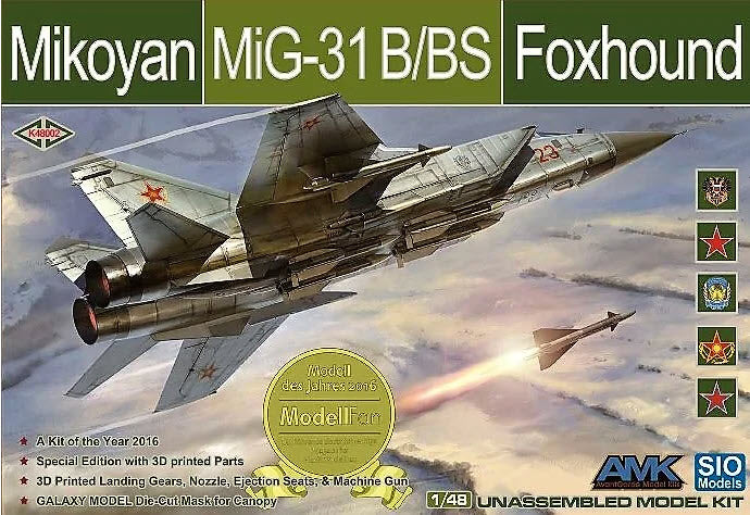 Verpackung: SIO Models K48002 Mikoyan MiG-31 B/BS Foxhound Russian Interceptor, 1:48