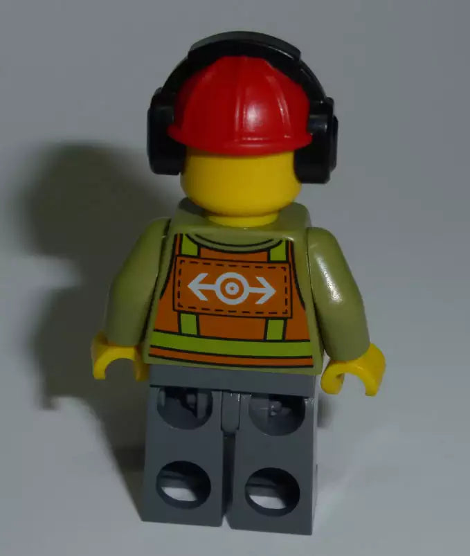 LEGO City Minifiguren TRN238 Bahnarbeiter mit Henrique-Bart, olivgrüne Jacke, Helm mit Gehörschutz