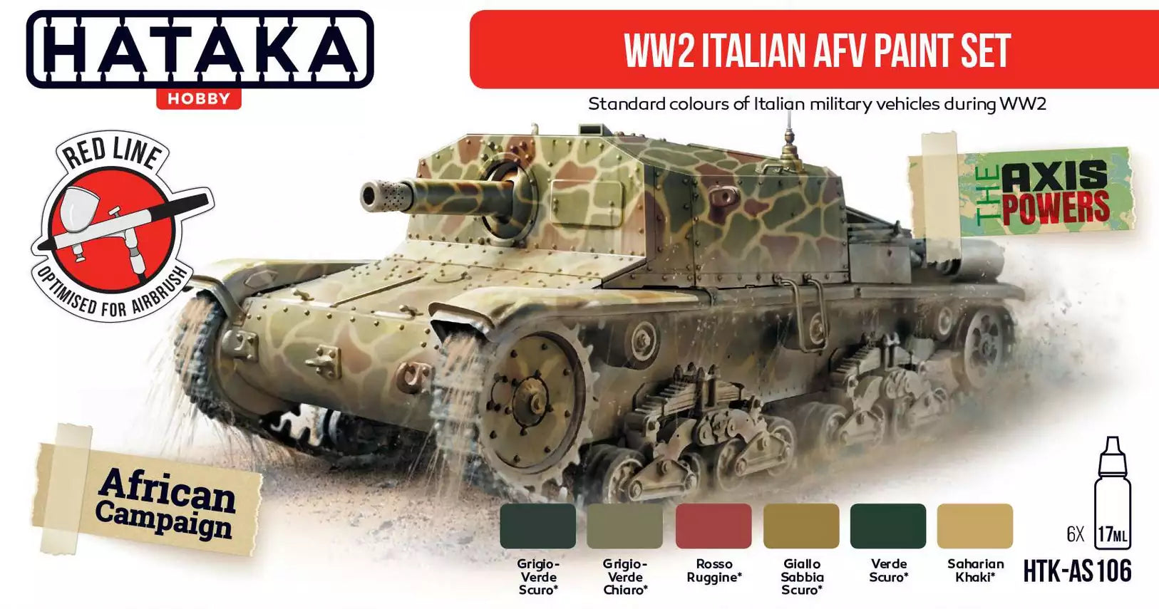 Hataka Hobby HTK-AS106 WW2 Italian AFV paint set, (6x17ml)