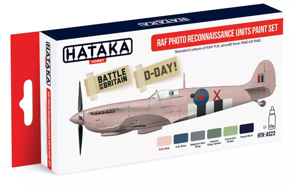 Verpackung: Hataka Hobby HTK-AS23 RAF Photo Reconnaissance Units paint set, (6x17ml)
