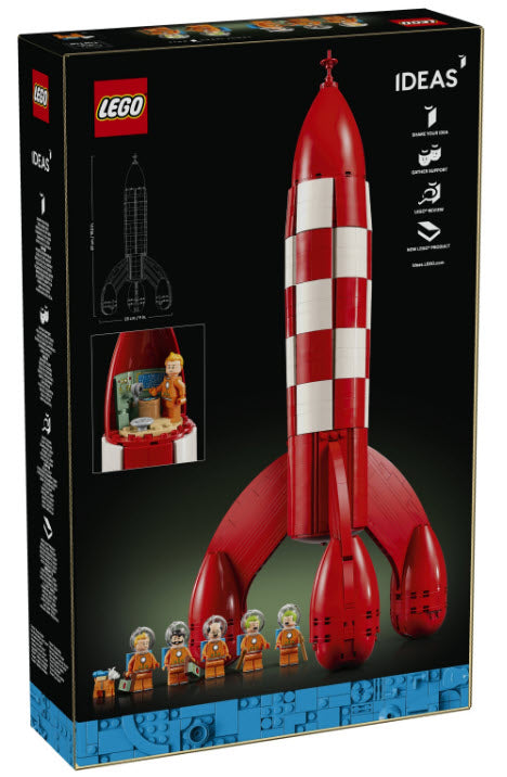 Box Rückseite: LEGO Ideas 21367 Die Mondrakete von Tim und Struppi