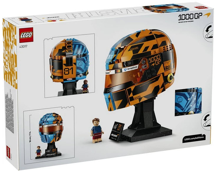 Box Rückseite: LEGO Editions 43017 McLaren Mastercard F1 Team Oscar Piastri Helm
