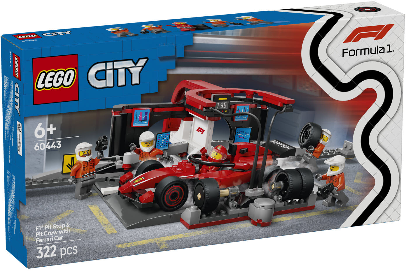 Verpackung: LEGO City 60443 F1 Boxenstopp mit Boxencrew und Ferrari Flitzer