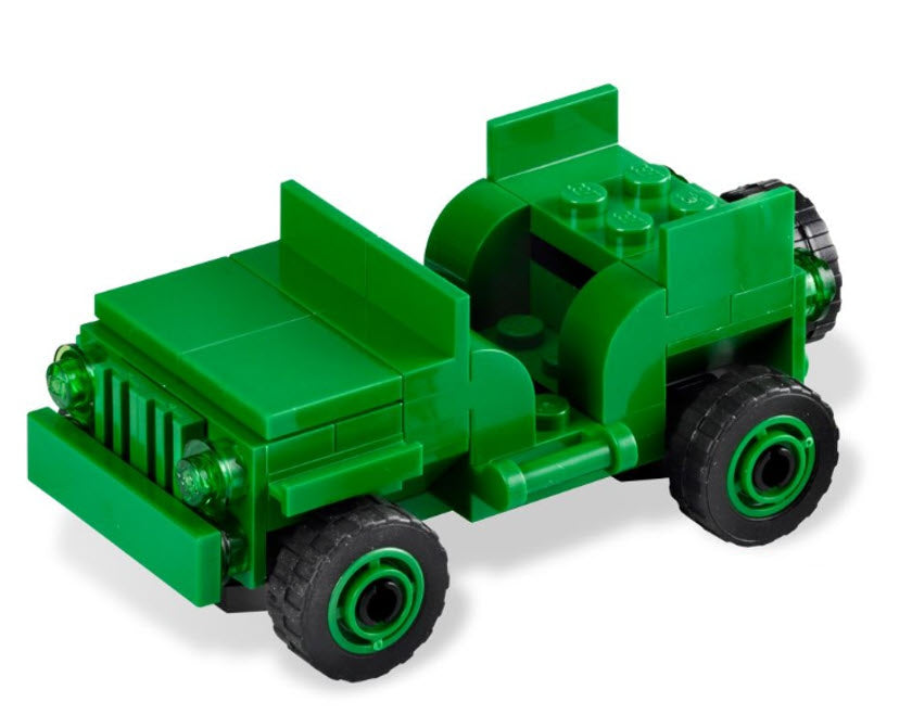 Inhalt: LEGO Split-Sets MIL7595 Willys Jeep (komplett), grün